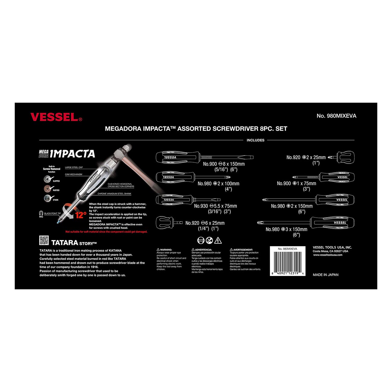 VESSEL MEGADORA IMPACTA Screwdriver (8 PCS SET)
