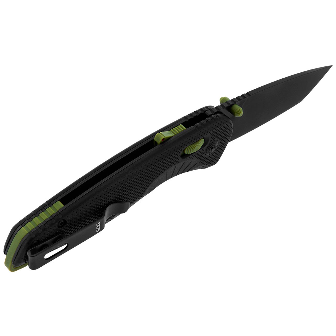 SOG Aegis at Tanto Outdoor Pocket Folding Opening Knife, Ambidextrous at-XR Lock with Ergonomic Handle, D2 Steel Blade, Built-in Blade Locking Safety and Spine-Mounted Safety System, Black & Moss