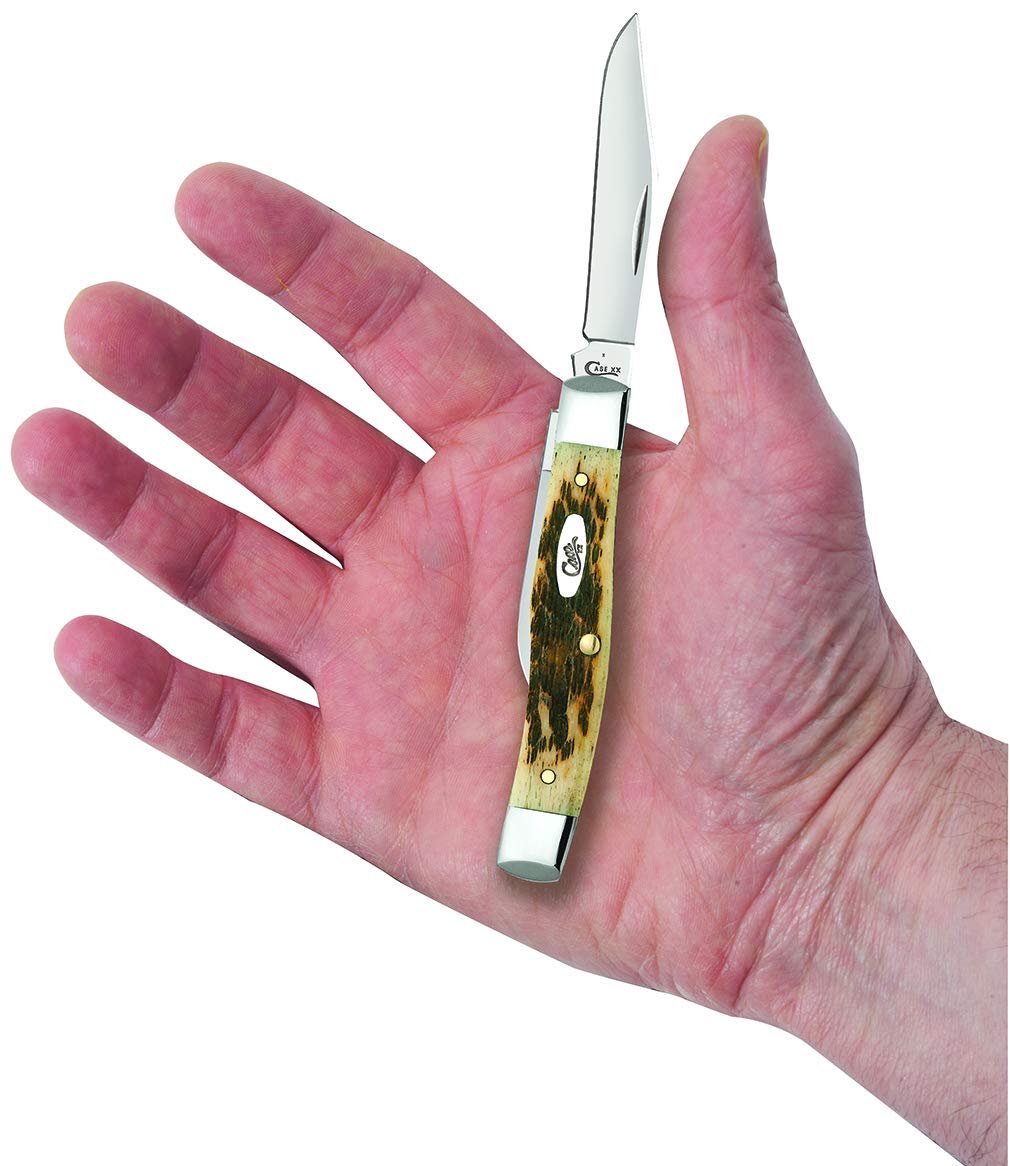 W. R. Case & Sons Amber Bone Small Texas Jack Pocket Knife CASE077 – Peach Seed Jig 2-Blade Tru-Sharp Stainless Steel Folding EDC