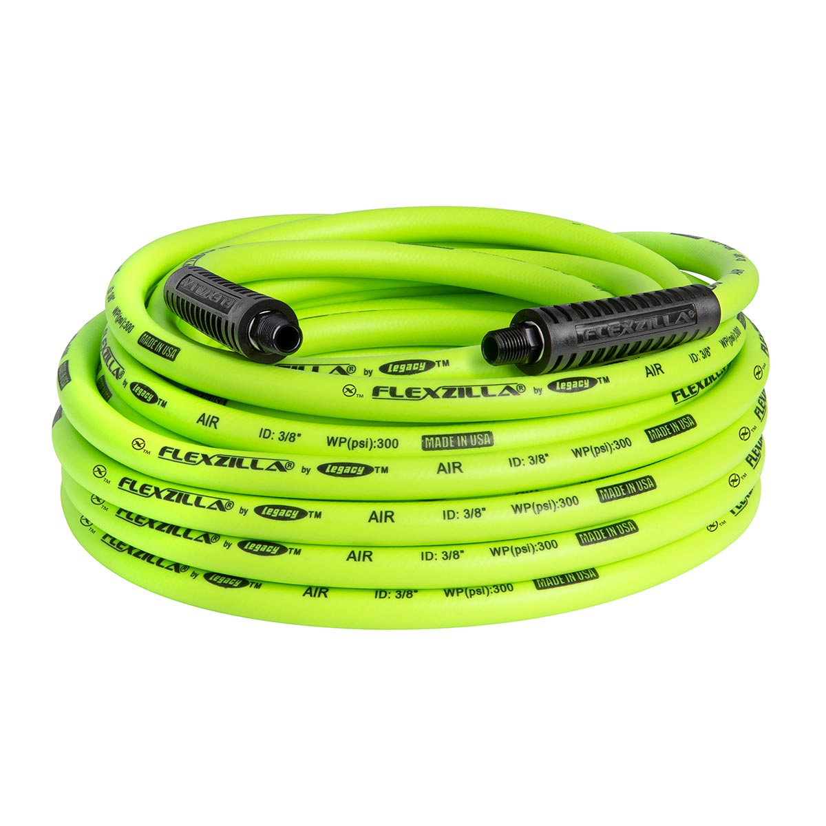 Flexzilla Air Hose, 3/8 in. x 50 ft., 3/8 in. MNPT Fittings, Heavy Duty, Lightweight, Hybrid, ZillaGreen - HFZ3850YW3
