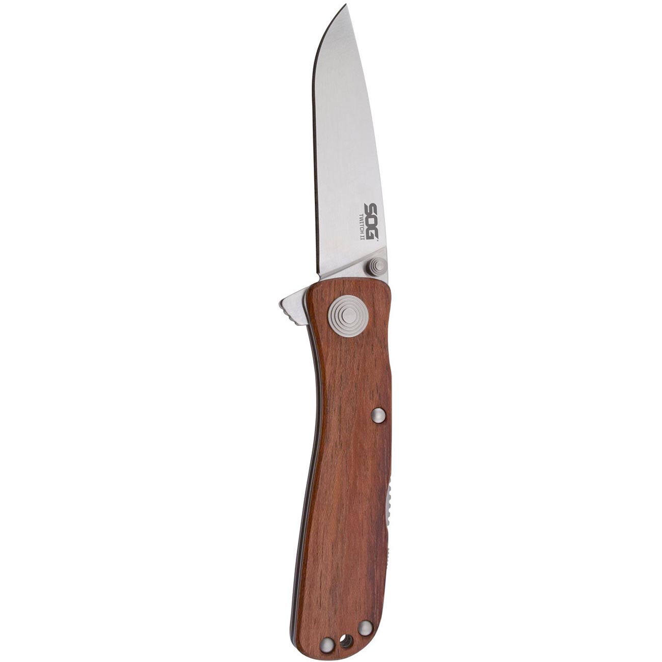 SOG Twitch ll Drop Point Pocket Knife - SOG Assisted Technology EDC Knife with 2.65 Inch Stainless Steel Blade and Wood Handle- Satin (TWI17-CP)