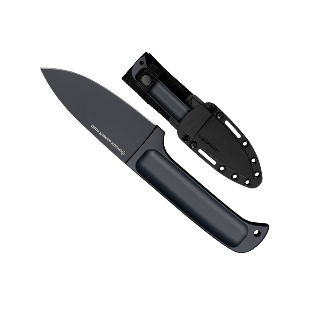 Cold Steel Drop Forged Hunter 4" 52100 High-Carbon Steel Drop Point Fixed Blade Multi-Purpose Outdoor Game Hunting Utility Knife, 4-5/8" Handle, Weather-Resistant Secure-Ex Sheath