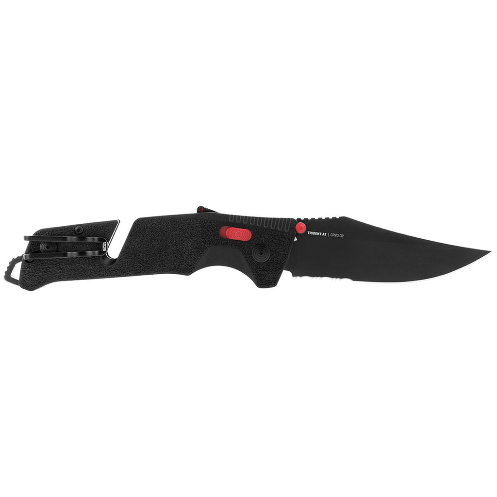 SOG Trident at Ambidextrous Professional Partially Serrated Folding Knife | Heat-Treated CRYO D2 Stainless Steel Blade, Black/Red