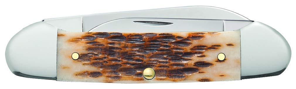 Case 00263 Canoe Pocket Knife, Chrome Vanadium/Amber Bone, 3-5/8-In. Length Closed - Quantity 5