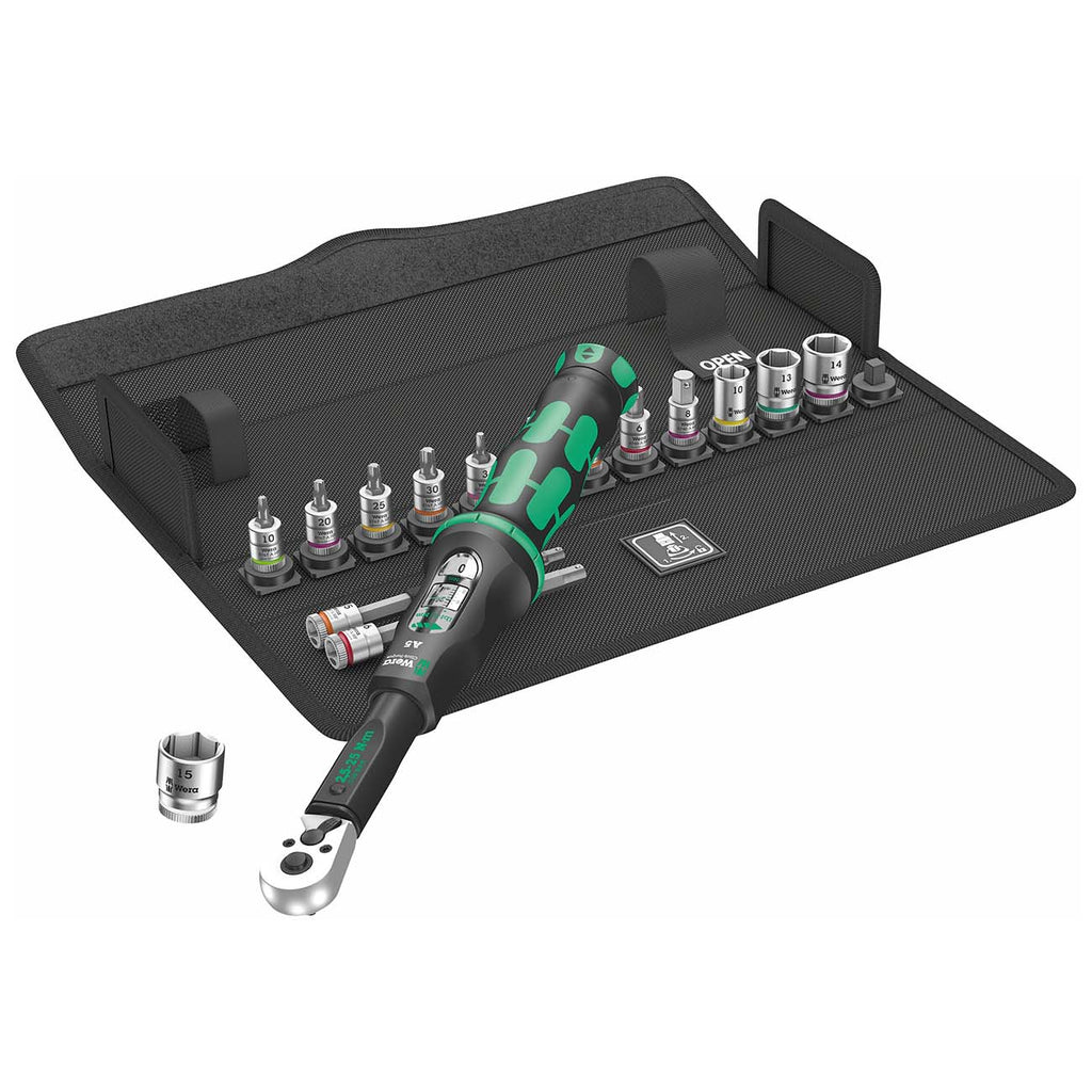 Wera 1/4″ Drive Metric Torque Wrench/Bit Set for Bicycles/E-bikes – 2.5-25 Nm (16 Piece)