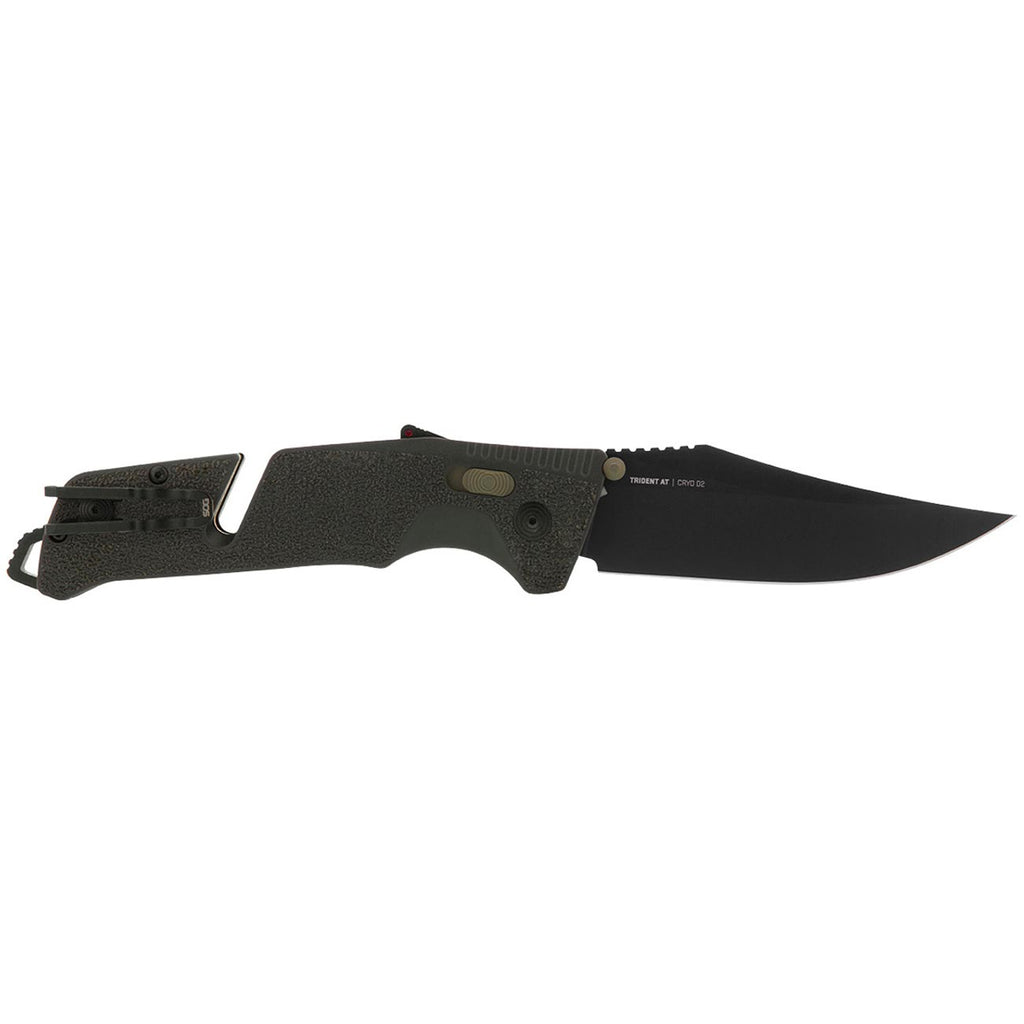 SOG Trident at Ambidextrous Professional Straight Folding Knife | Heat-Treated CRYO D2 3.75" Stainless Steel Blade, Olive Drab
