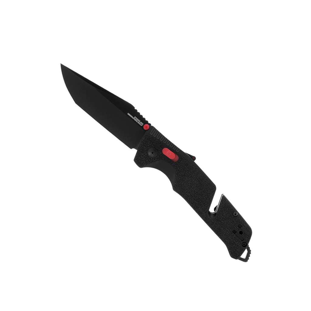 SOG Trident at Ambidextrous Professional Tanto Folding Knives | Heat-Treated CRYO D2 3.75" Stainless Steel Blade, Black/Red