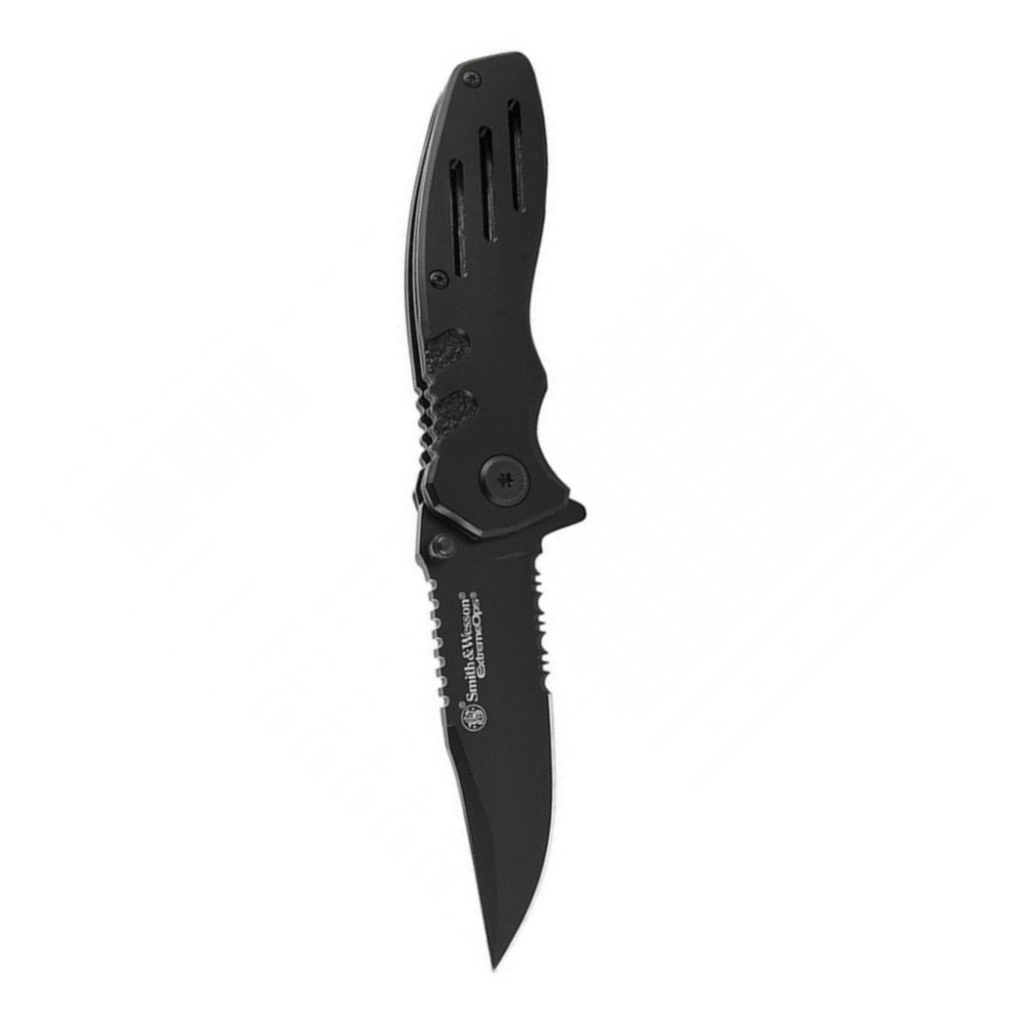 Smith & Wesson Accessories Extreme Ops SWA24S 7.1in S.S. Folding Knife with 3.1in Serrated Clip Point Blade and Aluminum Handle for Outdoor, Tactical, Survival and EDC