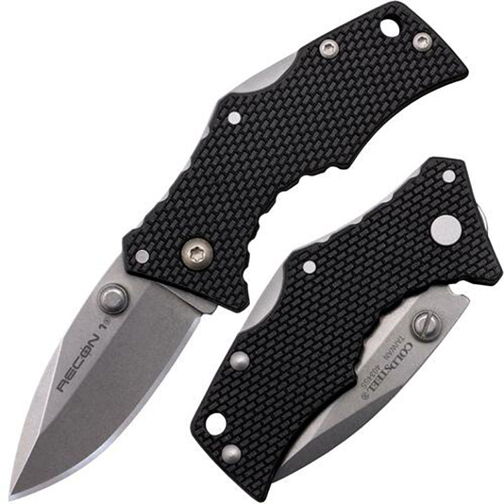 Cold Steel Micro Recon 1 2" 4034SS Spear Point Blade 2.375" Griv-Ex Handle Folding Knife w/Tri-Ad Lock, Ambidextrous Pocket/Belt Clip