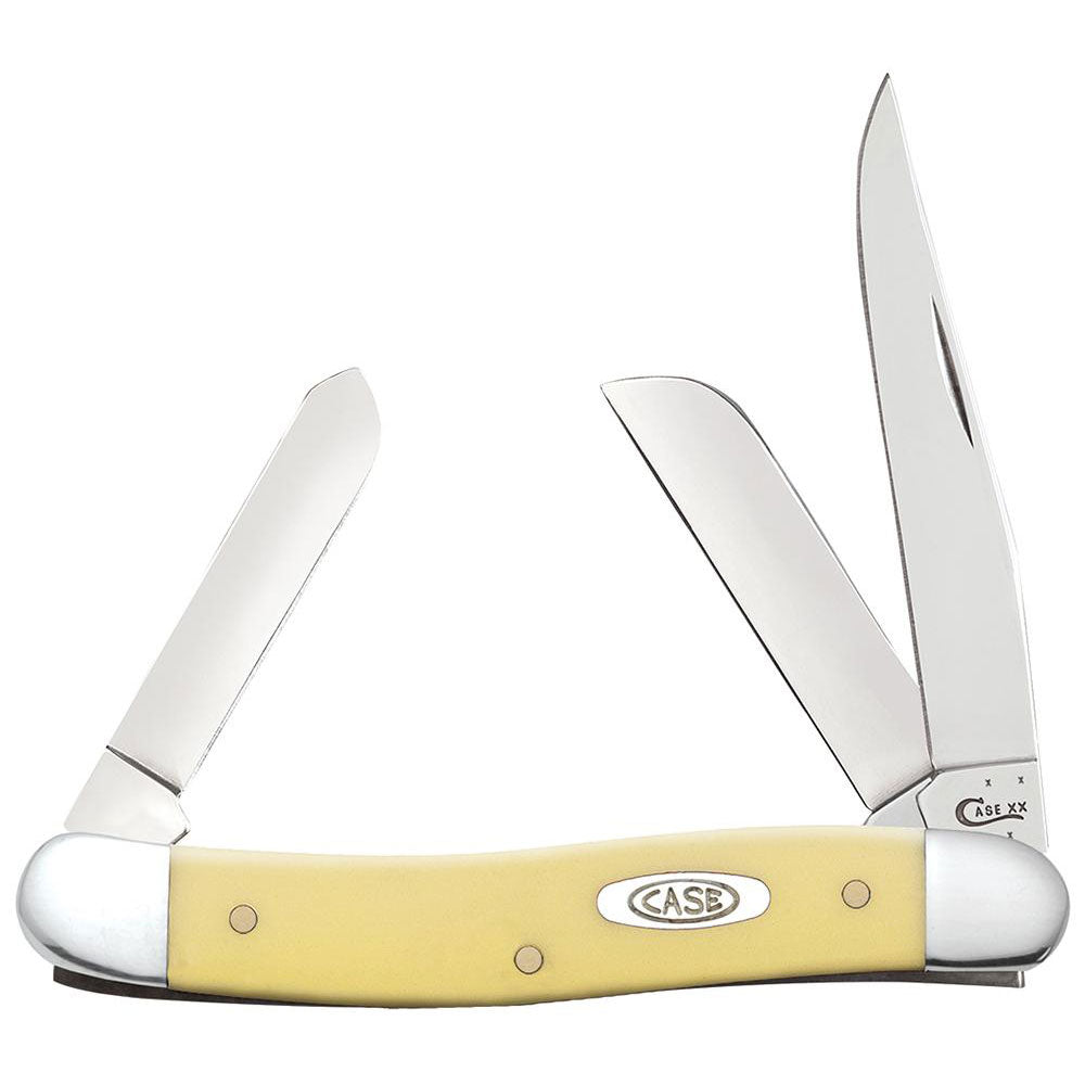 Case Medium Stockman Pocket Knife 2.625" Clip, Sheepfoot and Spey Stainless Steel Polished Blade Synthetic Handle Yellow