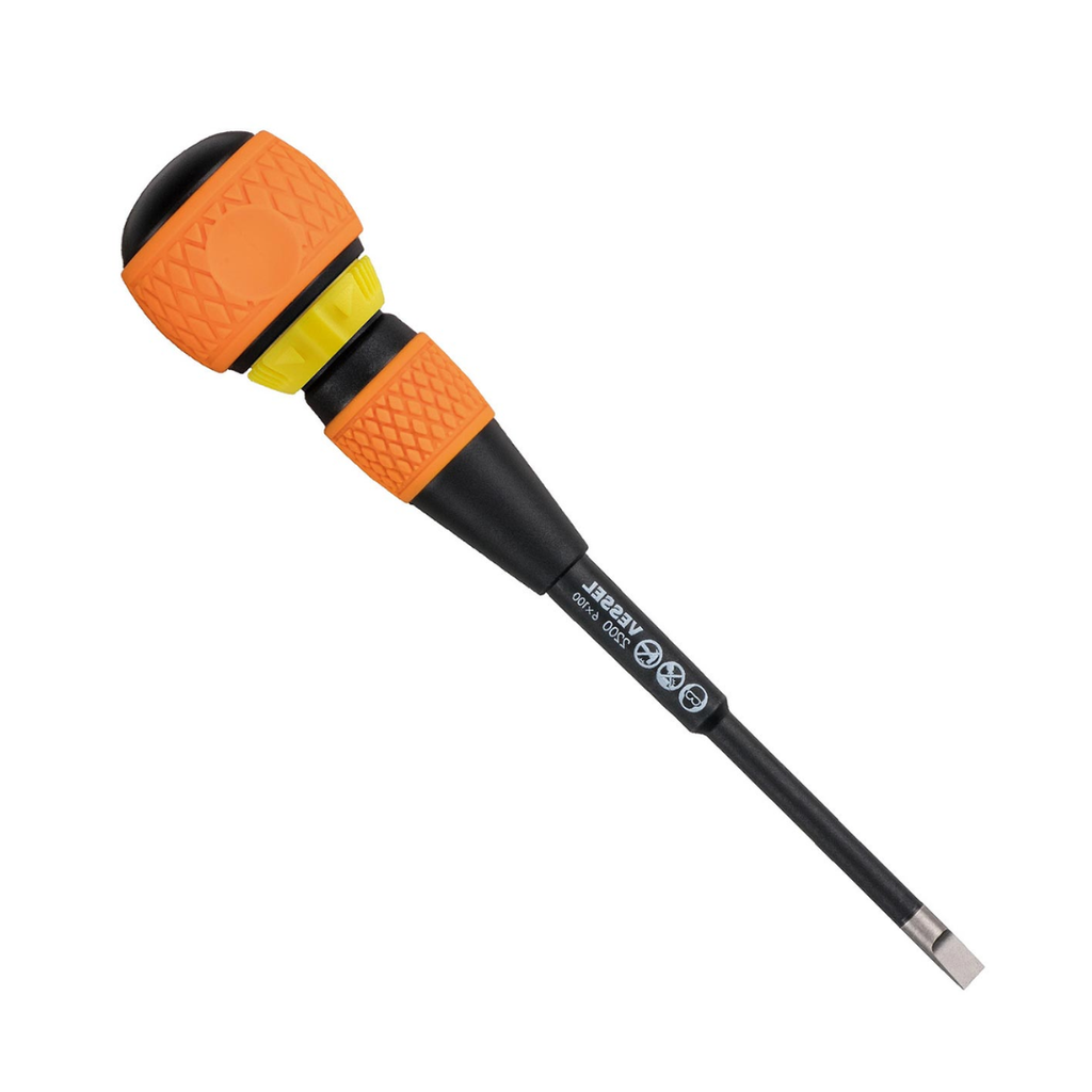 Vessel 2200S6100 Ball Ratchet Screwdriver – Slotted 6mm x 100mm Flathead Driver