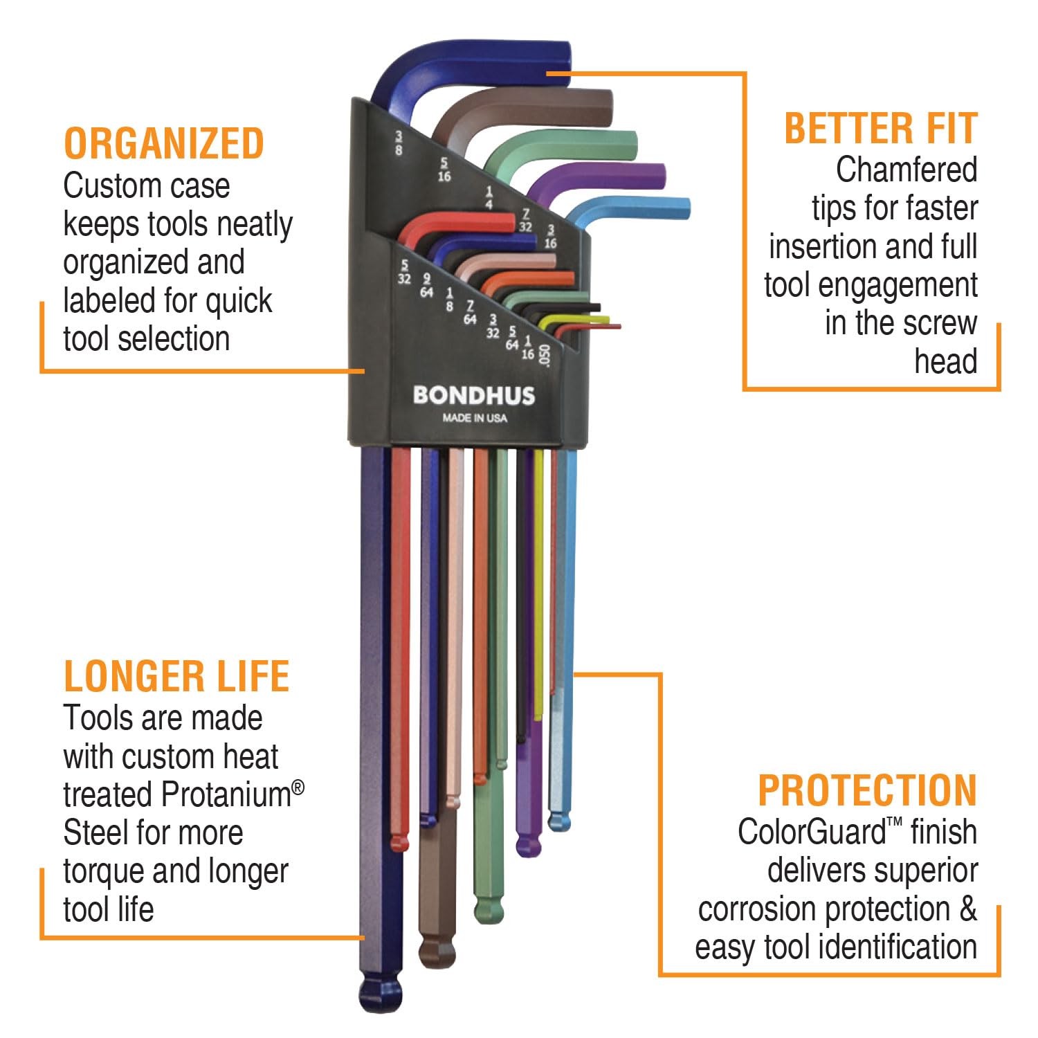 Bondhus 69600 Ball End DoublePK L-Wrench Set w/ColorGuard, 13 Piece