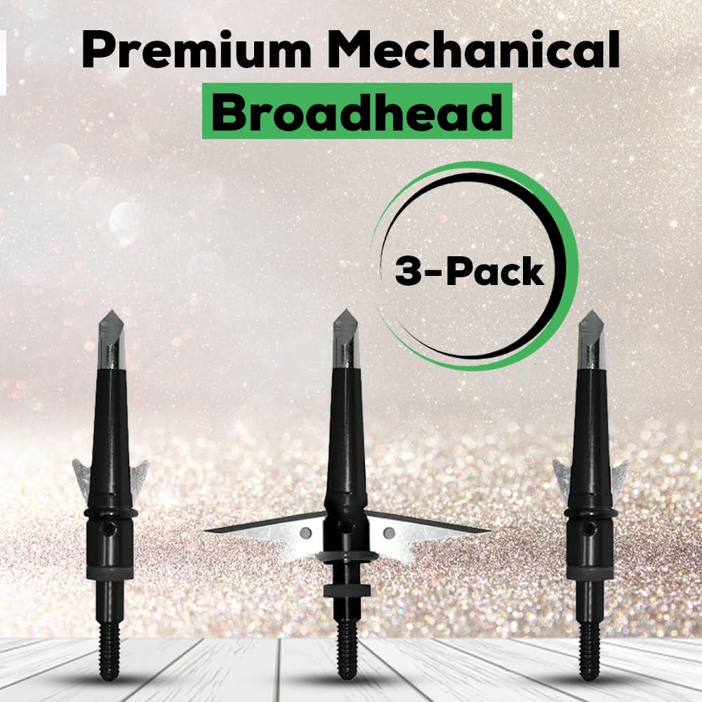 DEADPOINT Broadhead 100 Grain 3-Pack - Mechanical Crossbow Broadheads with 2 Inch Cut and Stainless-Steel Blades
