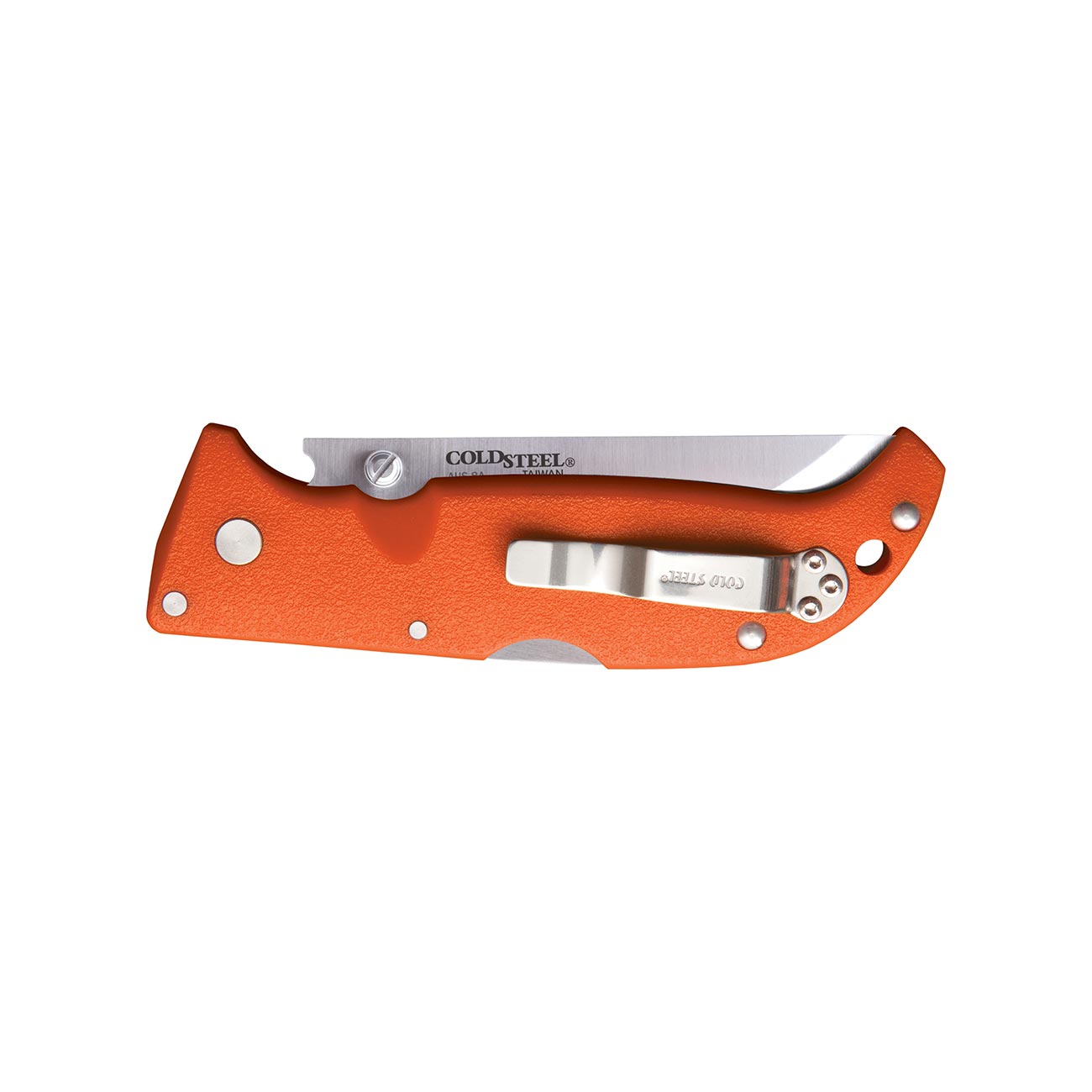 Cold Steel Finn Wolf 3.5in AUS8A Razor-Sharp Straight Back Blade 4.375in Griv-Ex Blaze Orange Handle Hunting Folding Knife, Boxed