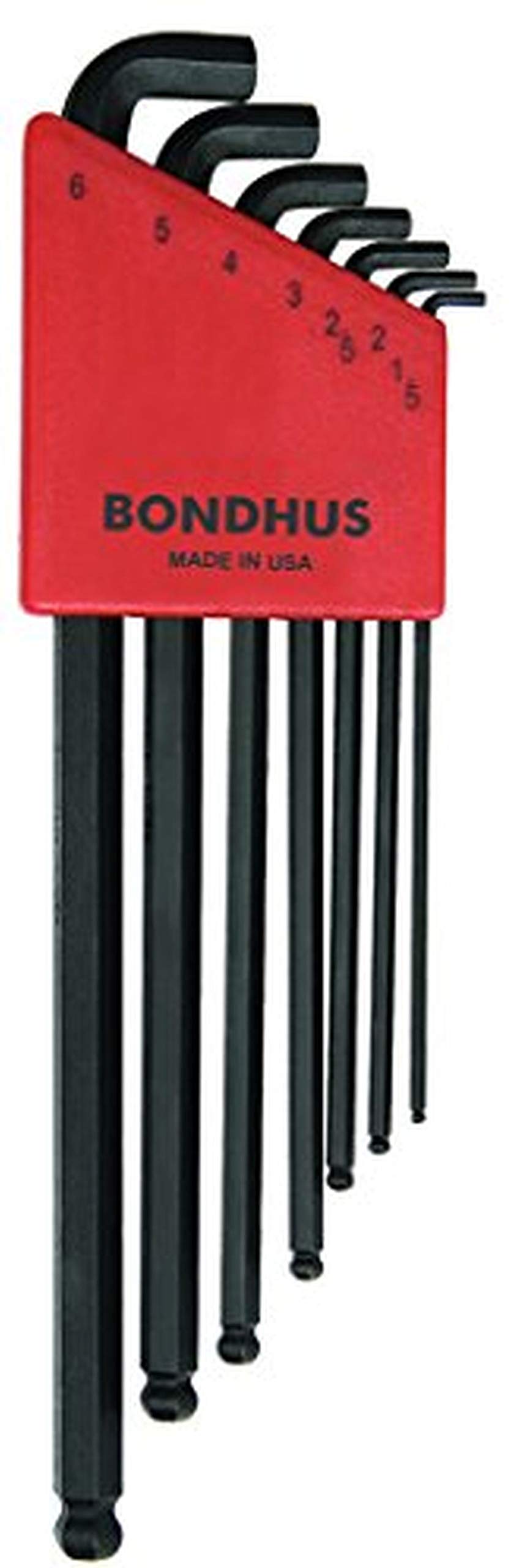 Bondhus 16592 Balldriver Stubby Metric Hex Key Set, 7-Piece Ball End L-Wrench Set 1.5mm–6mm, ProGuard Finish