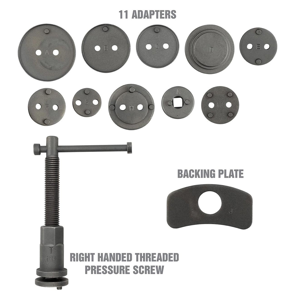 OEMTOOLS 27111 Disc Brake Tool Set, Front and Rear Brake Piston Tool, 11 Adapters Included for Use with Most Cars, Forces or Rotates Pistons into Calipers