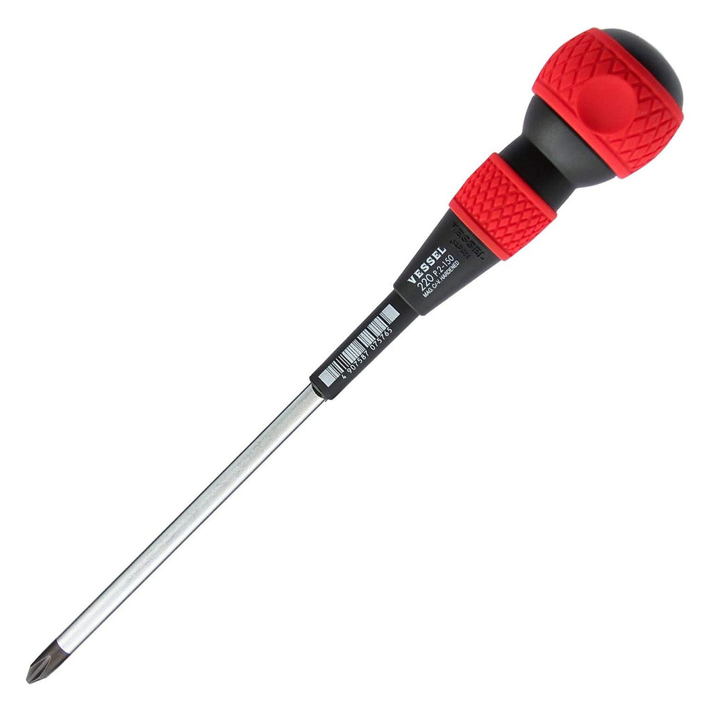 Vessel 220P2150 Ball Grip Screwdriver – Phillips #2 x 150mm JIS Precision Driver, Ergonomic Ball Handle, Magnetized Tip, Professional Hand Tool