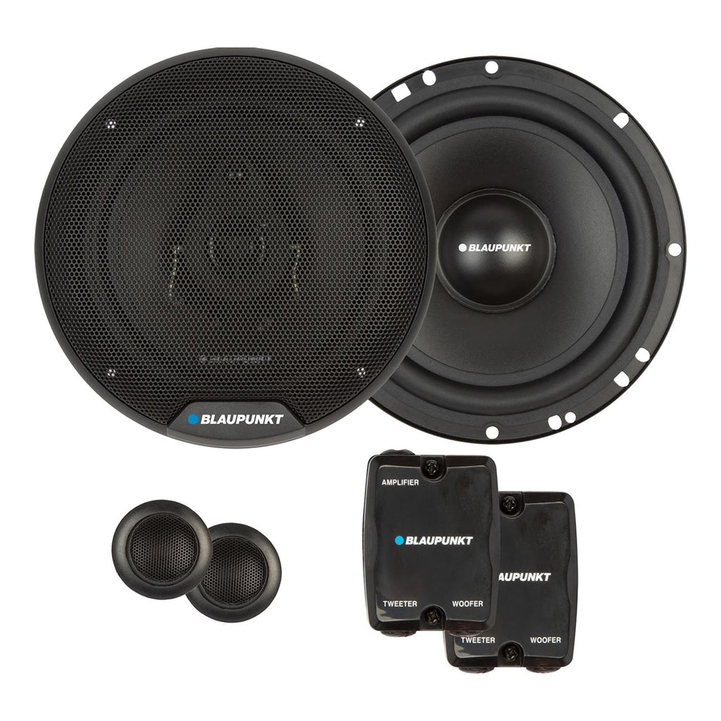 BLAUPUNKT BPS-E650C 6.5" 120W Component Car Speakers with Silk Dome Tweeters, High-Pass/Low-Pass Crossover, and Sleek Design