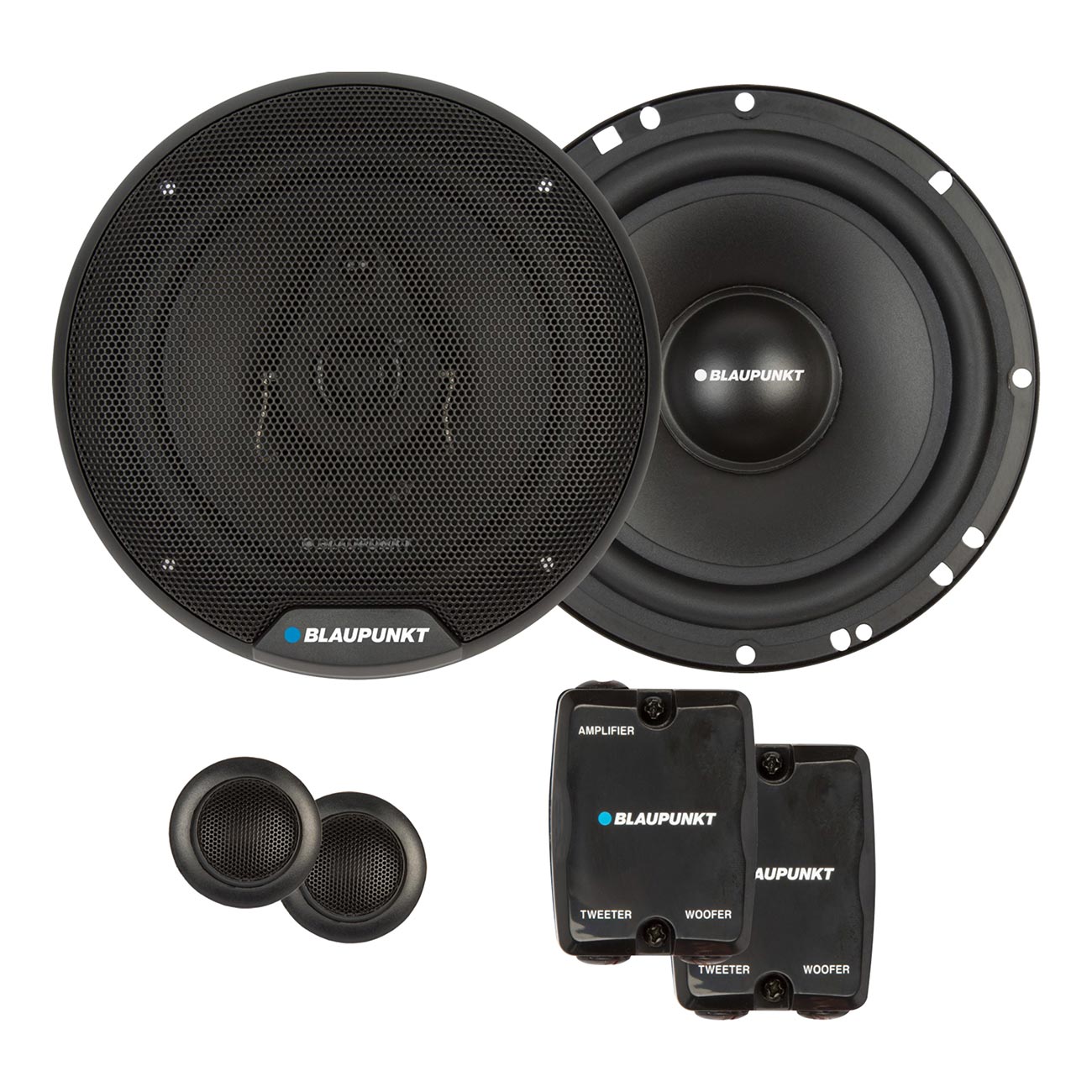 BLAUPUNKT BPS-E650C 6.5" 120W Component Car Speakers with Silk Dome Tweeters, High-Pass/Low-Pass Crossover, and Sleek Design