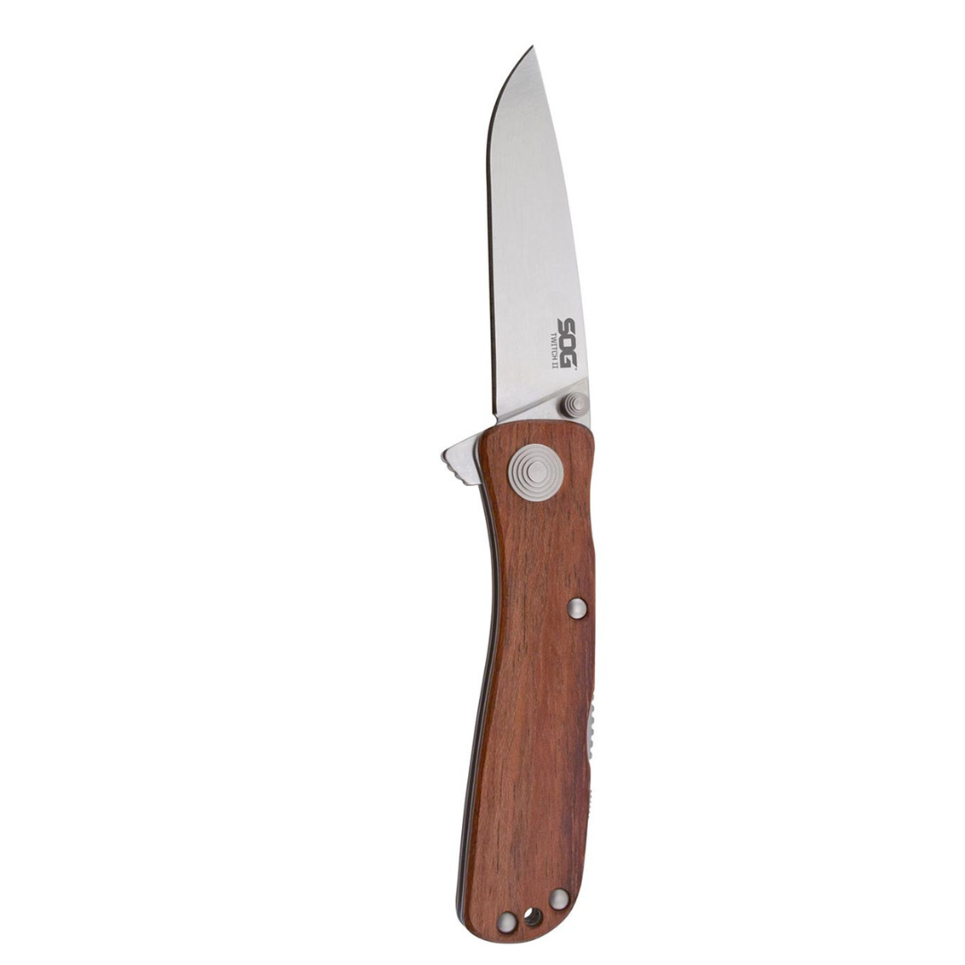 SOG Twitch ll Drop Point Pocket Knife - SOG Assisted Technology EDC Knife with 2.65 Inch Stainless Steel Blade and Wood Handle- Satin (TWI17-CP)