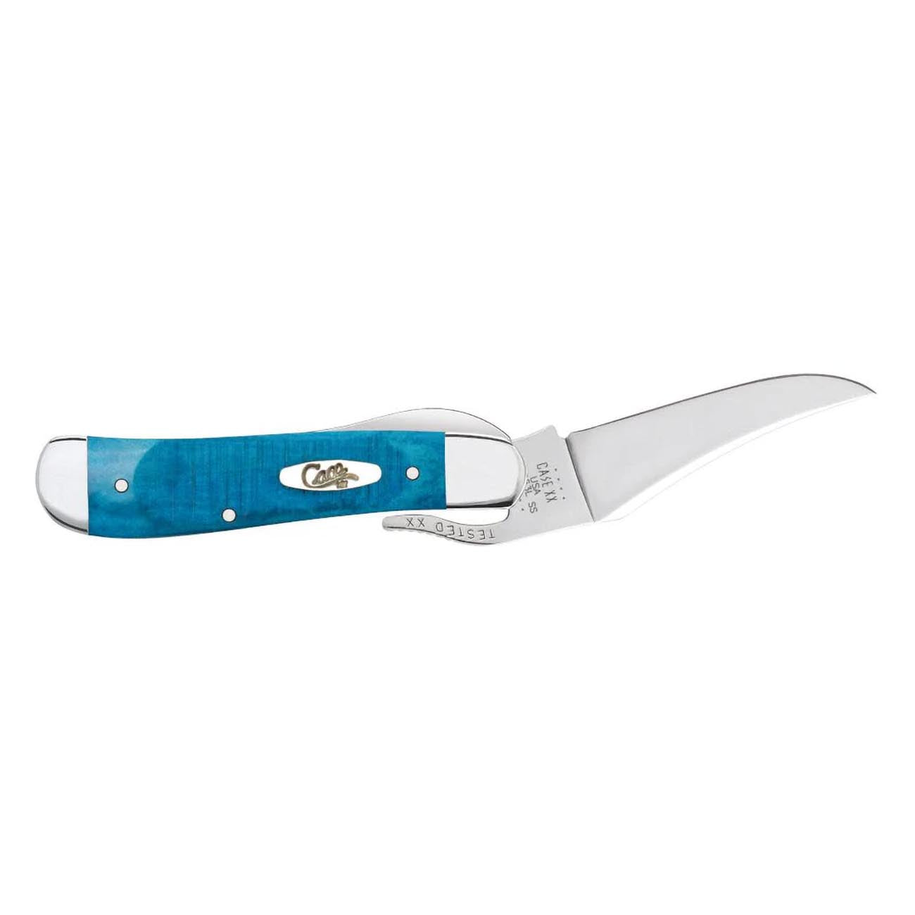 Case Knives 25589 RussLock Folding Pocket Knife – Caribbean Blue Bone Sawcut Jig Handle, Tru-Sharp Surgical Steel Clip Blade