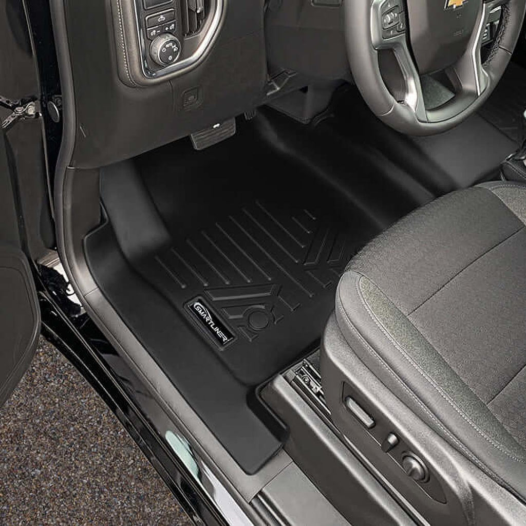 SMARTLINER SA0401B0457 Floor Liners Front & 2nd Row for 2019-2025 Chevy Silverado Crew Cab w/ Transmission Hump – Black