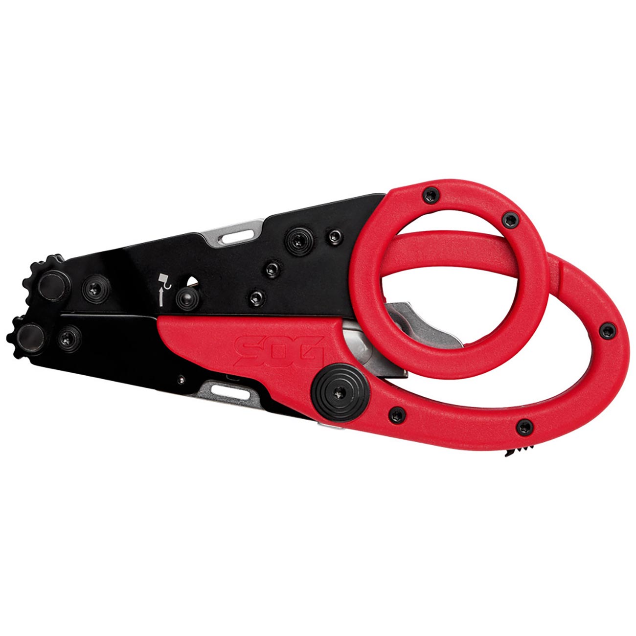 SOG ParaShears Lightweight Backcountry Stainless Steel Multi-Tool, 11 Tools Compound Leverage Technology, Red