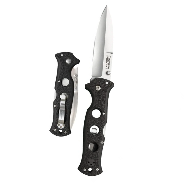 Cold Steel Counter Point Folding Knife with Tri-Ad Lock and Pocket Clip, Counter Point 1,Silver & Black