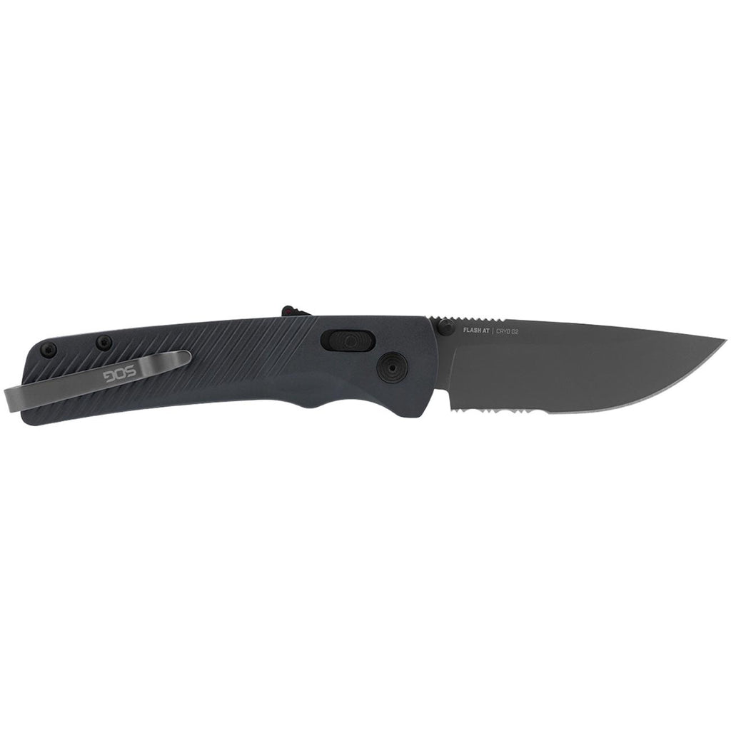 SOG Flash AT Daily Carry Ambidextrous Partially Serrated Pocket Folding Knife | Ergonomic Handle | D2 Steel Blade, Urban Grey