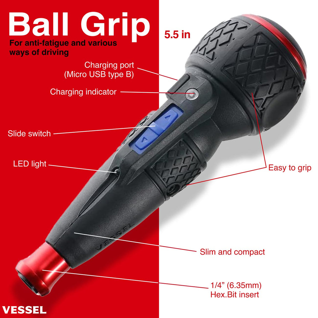 (USA Official) VESSEL e-ASSIST Screwdriver | Higher-Torque Model made in Japan No.220USB1U
