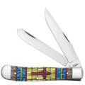Case WR XX Pocket Knife Trapper Stained Glass Cross Natural Bone Color Wash Item #38713 - (6254 SS) - Length Closed: 4 1/8 Inches