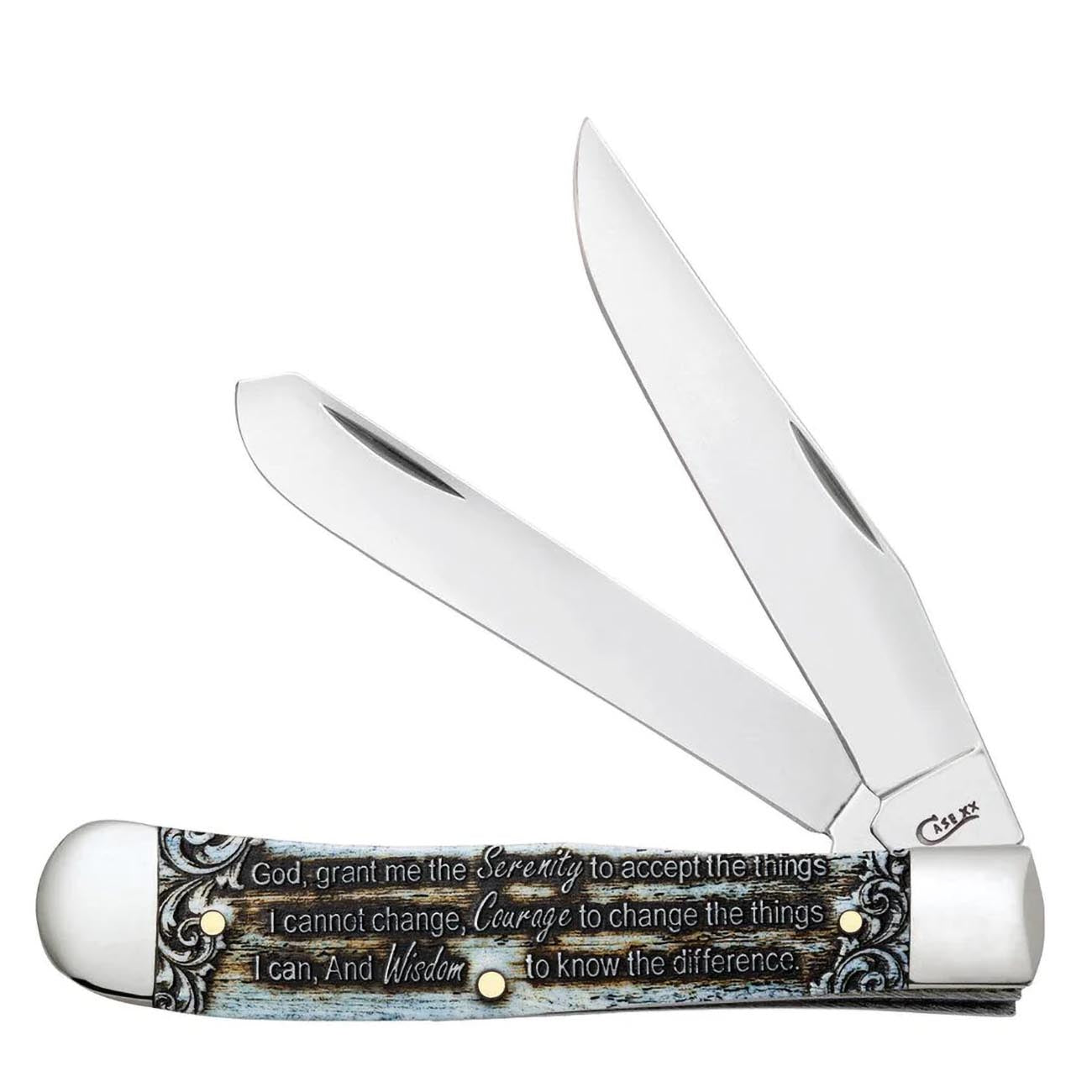 Case WR XX Pocket Knife Serenity Prayer Trapper Natural Bone Color Wash Item #38822 - (6254 SS) - Length Closed: 4 1/8 Inches
