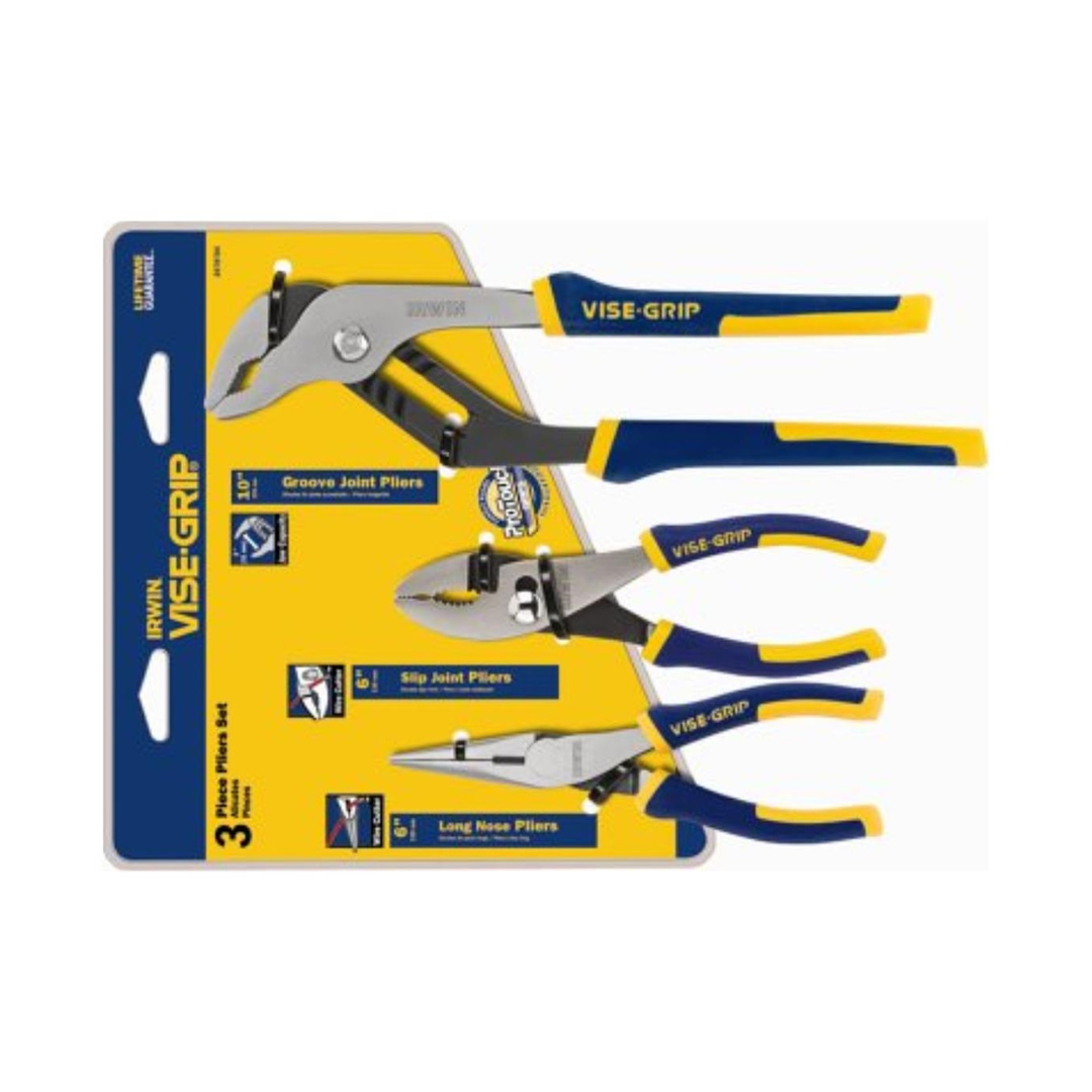 3 PIECE PRO PLIER SET(6"LONG NOSE& SLIP/10" GROO