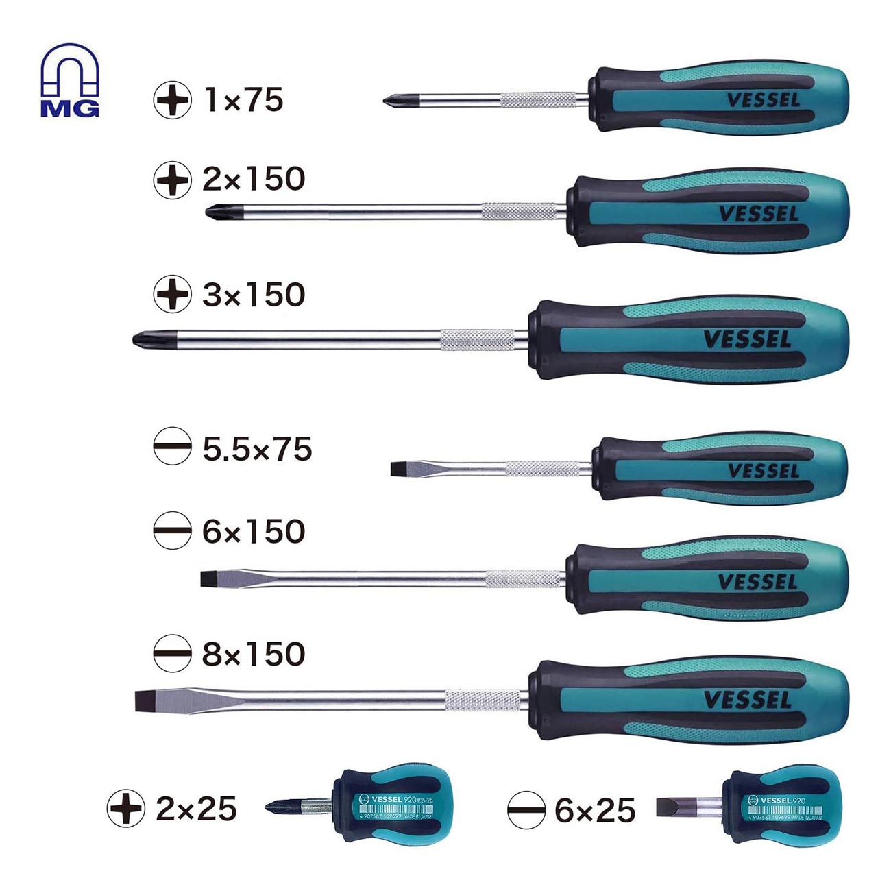 VESSEL MEGADORA Screwdriver Set 8pcs. 9008EVA (EVA foam set)