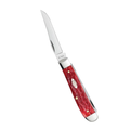 Case Knives Peach Seed Jig Dark Red Bone Mini Trapper Pocket Knife 31952 – Carbon Steel Clip & Spey Blades, Traditional Folding Knife, 3.5” Closed