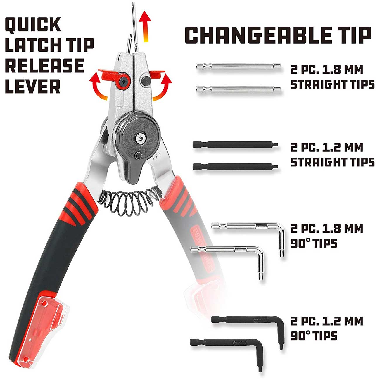Powerbuilt Snap Ring Pliers with Combination Internal External Switch, Reversible, Remove and Install, Spring Loaded, Tips Included - Red 941336