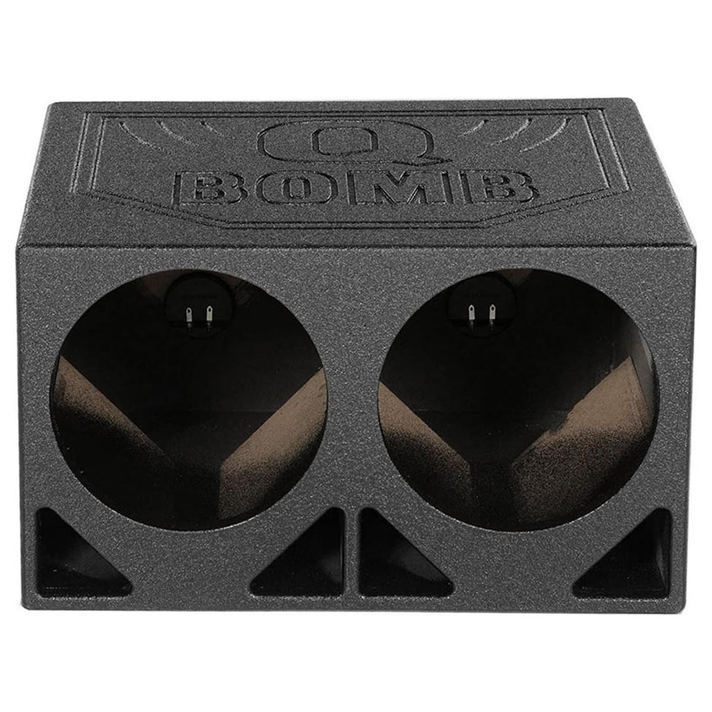 Q Power Dual 10 Inch Vented Triangle Ported Wood Subwoofer Enclosure Box with Durable Bedliner Spray and Spring Loaded Terminals, Black