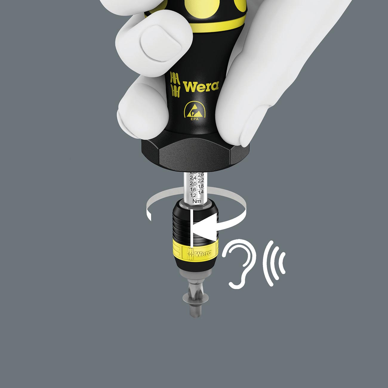 Wera 05074730001 Kraftform ESD 7440 Hexagon Torque Screwdriver, 1/4" Head, 0.3-1.2 Nm Variable Torque Adjustment Range