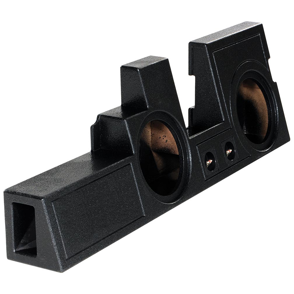 QPower Dual 10-Inch Ported Car Audio Subwoofer Enclosure for Ford Super Duty 2000–2016 F250 F350 F450 F550 - Behind Seat Truck Box with Bed Liner Finish, 0.55 Cu Ft Air Space, 4.5" Mounting Depth