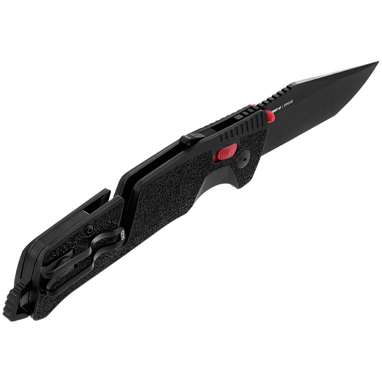 SOG Trident at Ambidextrous Professional Tanto Folding Knives | Heat-Treated CRYO D2 3.75" Stainless Steel Blade, Black/Red