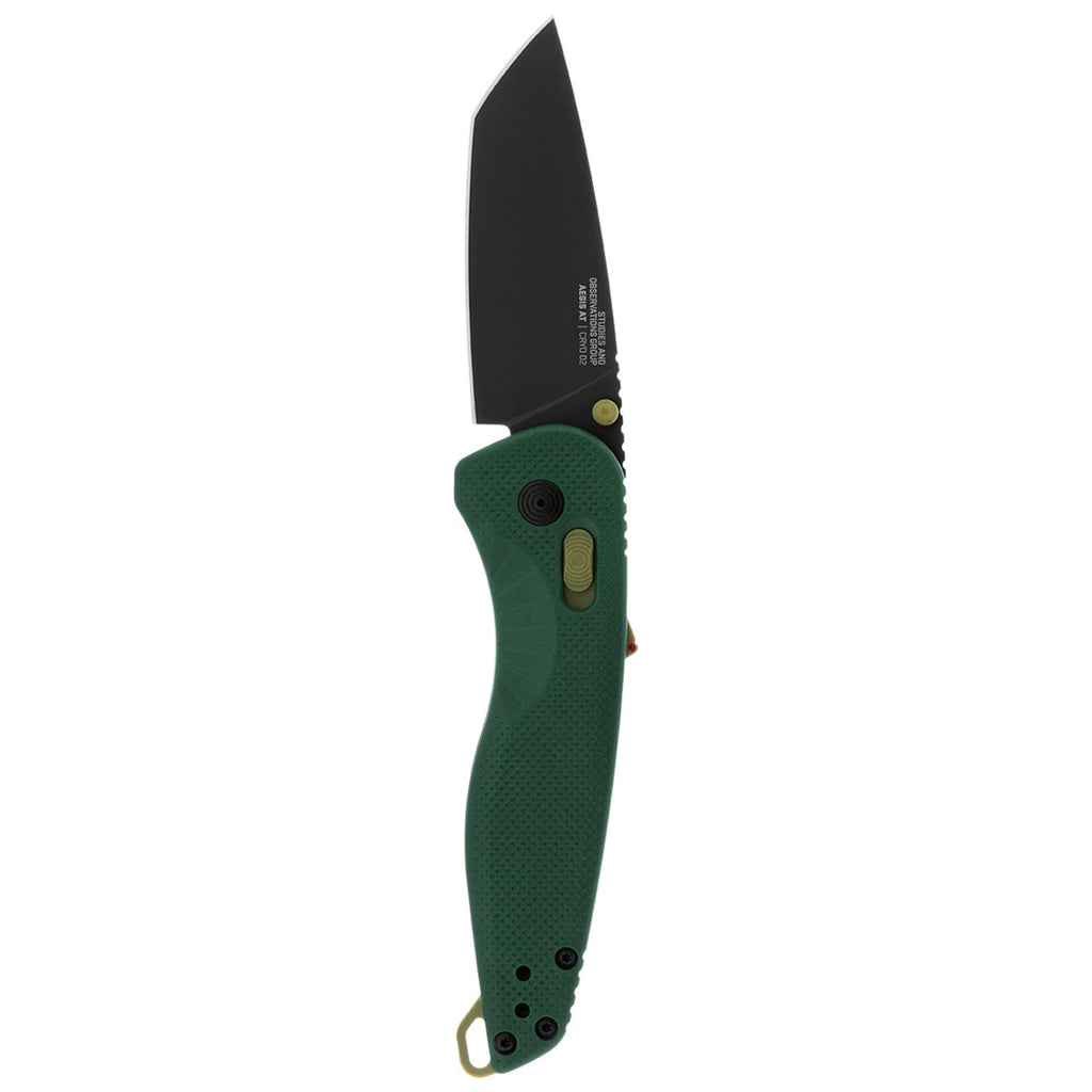 SOG Aegis at Tanto Outdoor Pocket Folding Opening Knife, Ambidextrous at-XR Lock with Ergonomic Handle, D2 Steel Blade, Built-in Blade Locking Safety and Spine-Mounted Safety System, Forest & Moss
