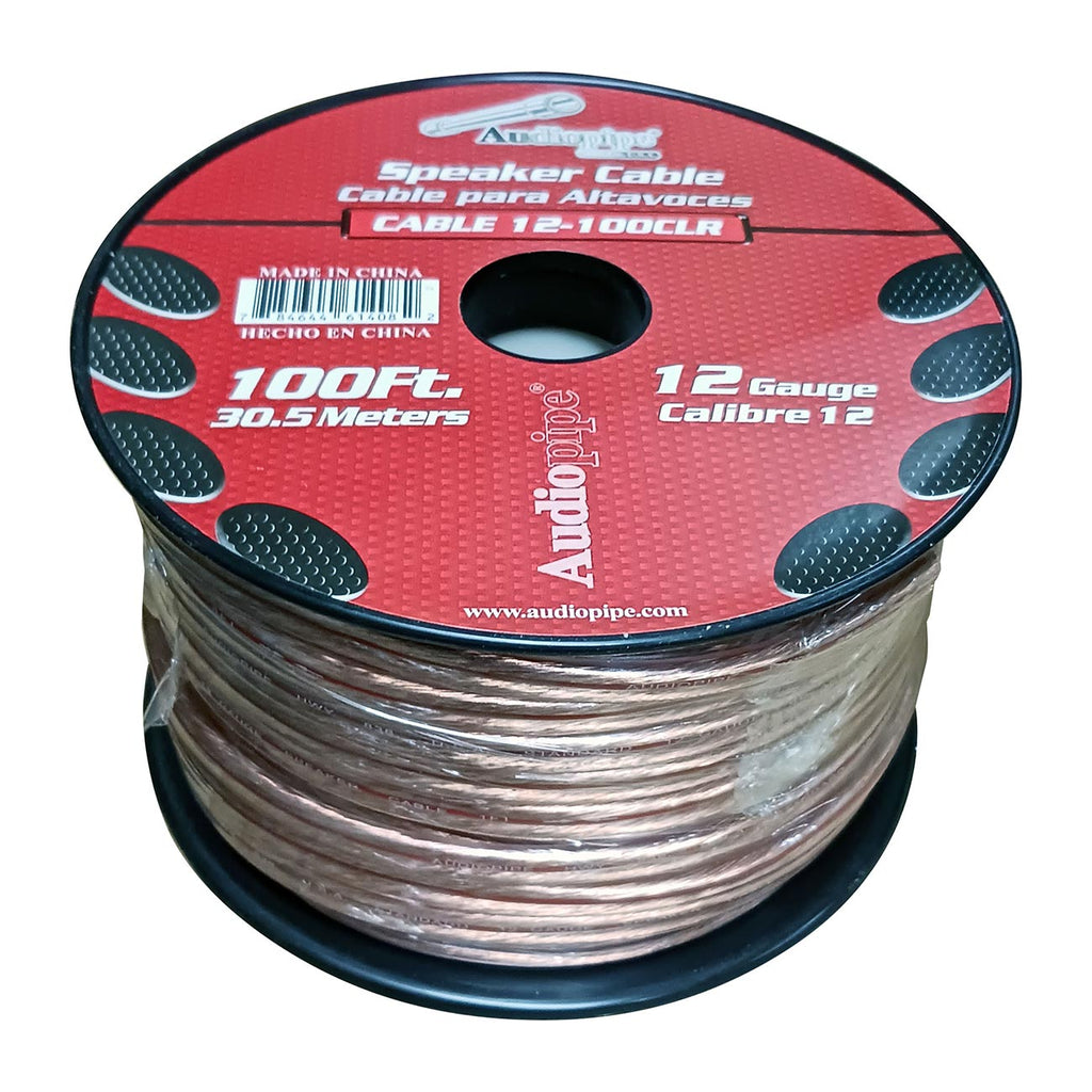 Audiopipe 12‑Gauge 100 ft Clear Insulation Speaker Wire Spool – Stranded 2‑Conductor Audio Cable
