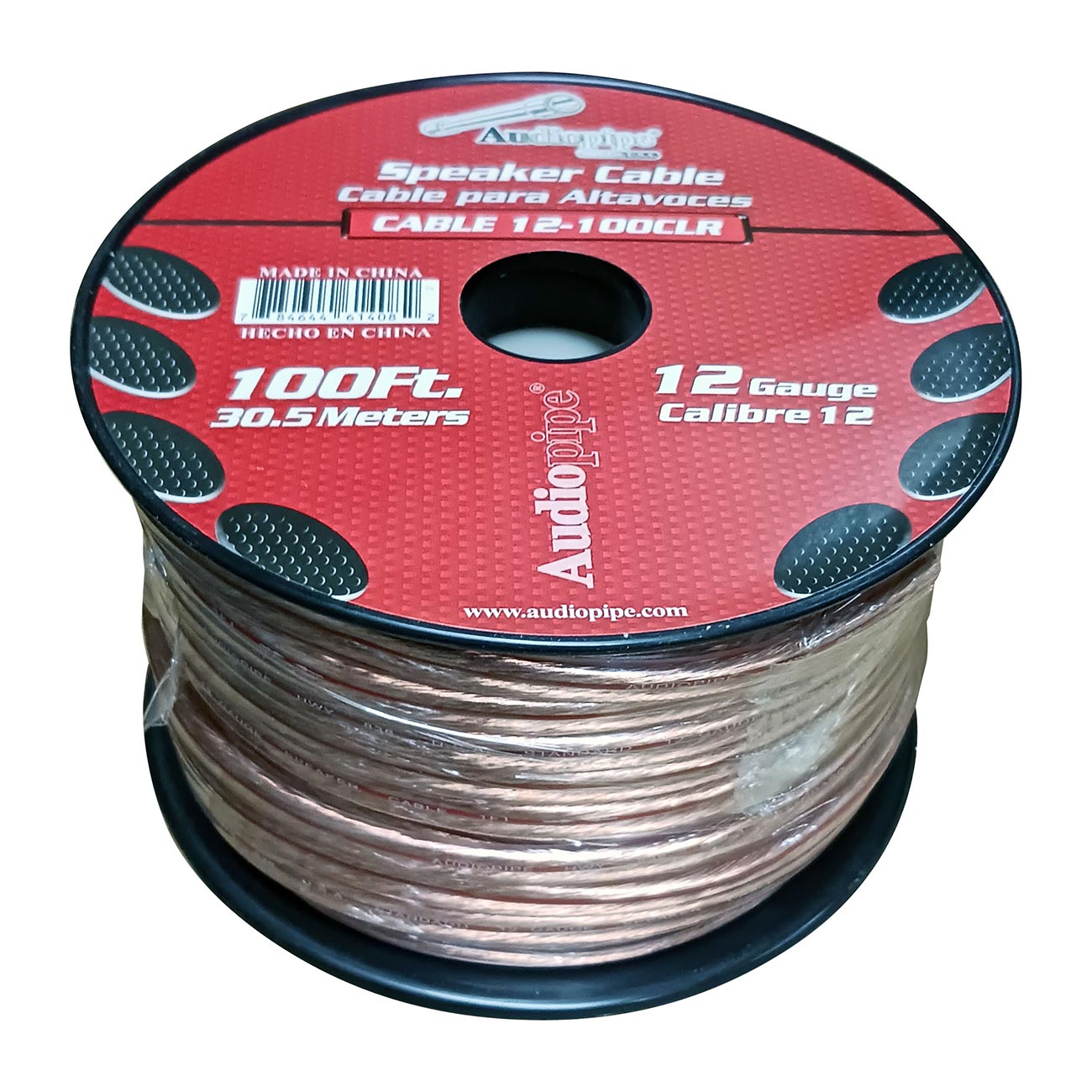 Audiopipe 12‑Gauge 100 ft Clear Insulation Speaker Wire Spool – Stranded 2‑Conductor Audio Cable