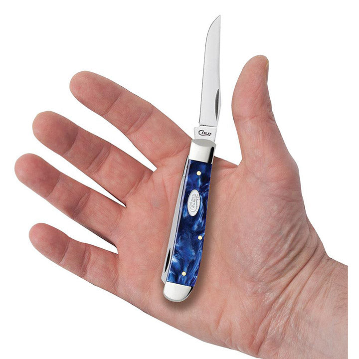 Case WR XX Pocket Knife Mini Trapper Sparxx Blue Pearl Kirinite Item #23432 - (10207 SS) - Length Closed: 3 1/2 Inches