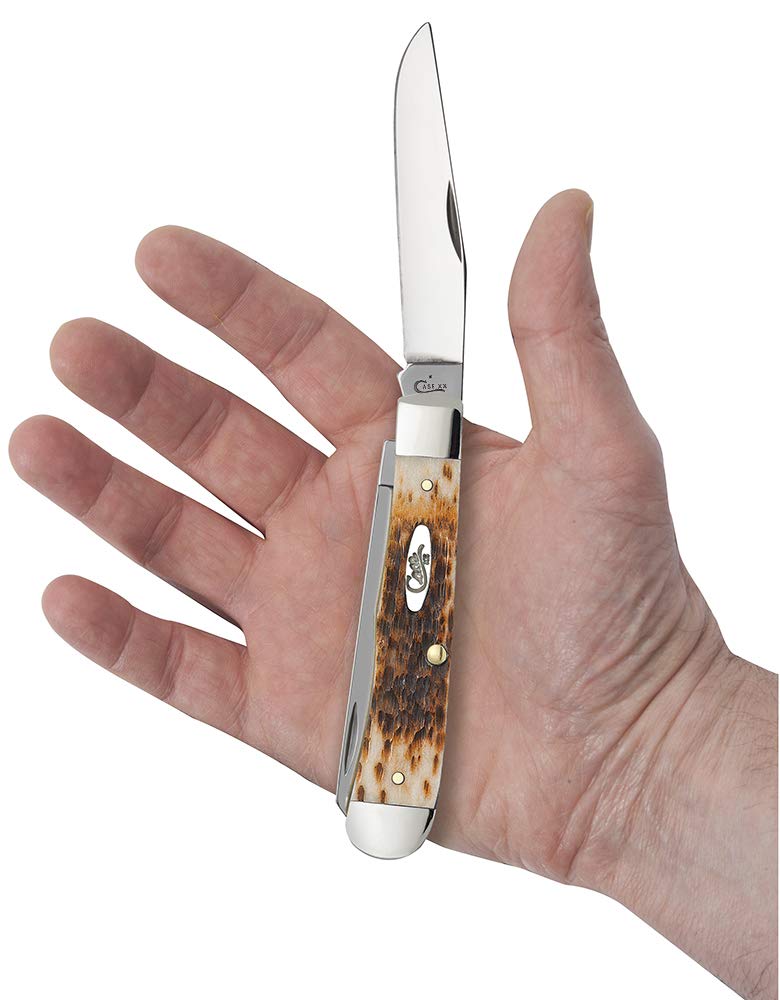 Case XX WR Pocket Knife Trapper With Genuine Bone Handle, Carbon Steel Blade(s), Length Closed: 4 1/8 Inches (Amber Bone)
