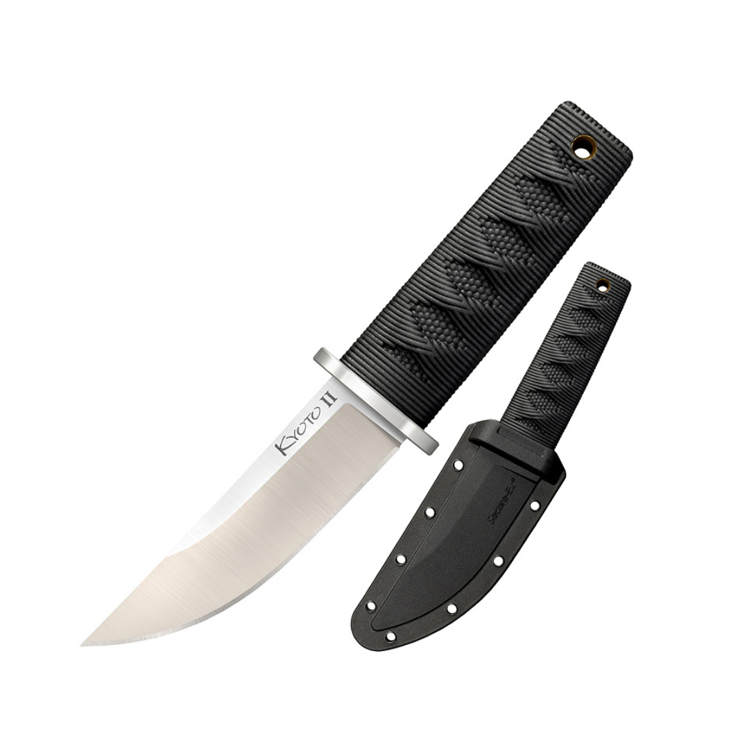 Cold Steel Kyoto II 3-3/8" Durable Compact 8Cr13MoV Stainless Steel Fixed Blade Drop Point Outdoor Hunting Utility Knife, 3 3/8" Textured Kray-Ex Handle, Sheath Included