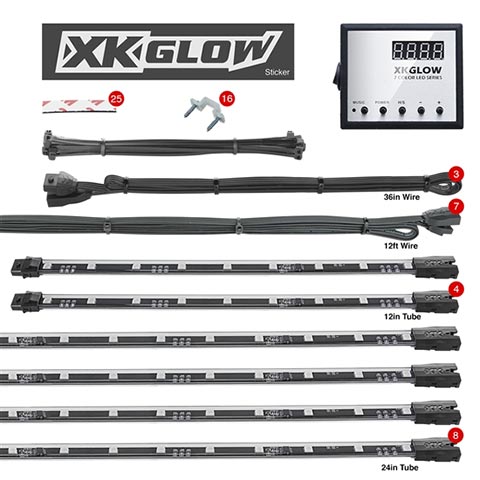 2nd Gen 8pc 24" Tubes + 4pc 12" Tubes Undercar & Interior Advanced 3 Million Color UFO Style LED Car Truck ATV Underbody Glow Wireless 120 Preset Remote Control Light Options Accent Light Kit