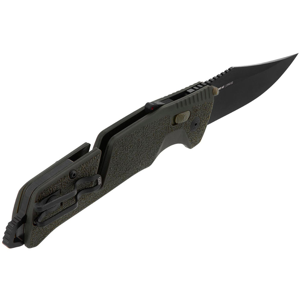 SOG Trident at Ambidextrous Professional Straight Folding Knife | Heat-Treated CRYO D2 3.75" Stainless Steel Blade, Olive Drab