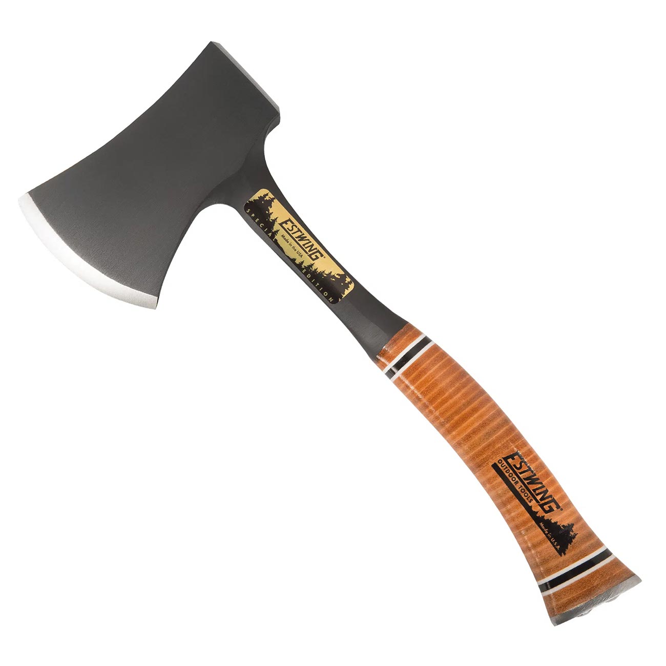 ESTWING Sportsman's Axe - 14" Special Edition Camping Hatchet with Forged Steel Construction & Genuine Leather Grip - E24ASEA