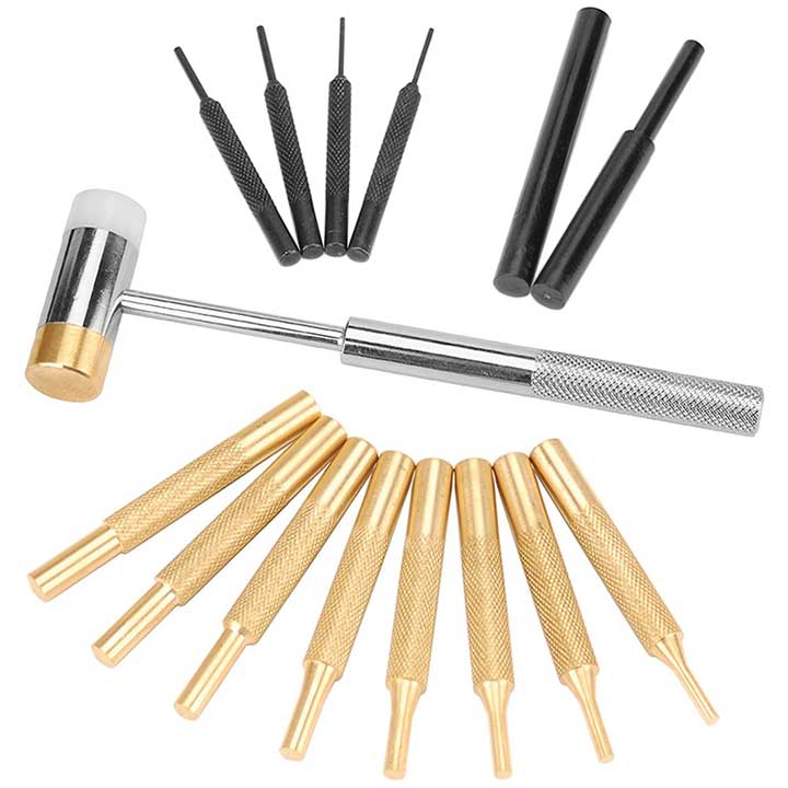 Wheeler Hammer and Punch Set with Punches, Brass/Polymer Hammer, Storage Case for Gunsmithing, Firearm Maintenance - 951900